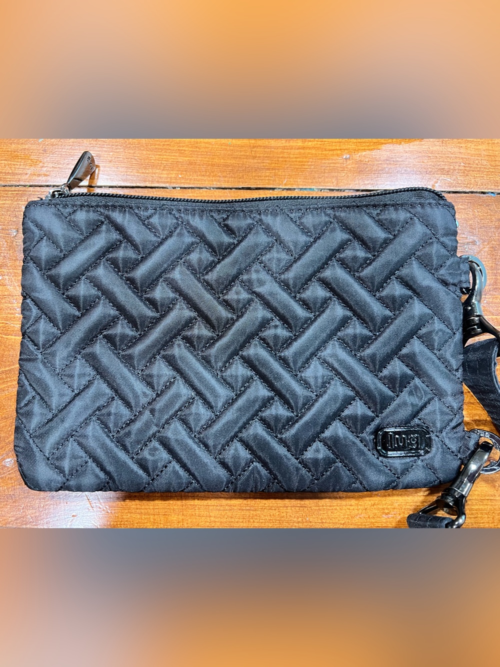 Lug Peak-a-Boo Black Quilted Wristlet Pouch with Logo